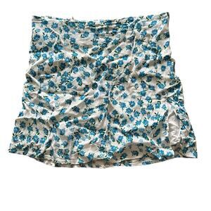 Skylar + Madison Blue White Floral Mini Micro Skirt Small Slit Zip Up BT